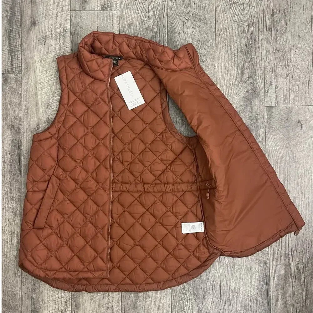 Athleta Featherless Puffer Vest L Sequoia Brown Quilted - Picture 5 of 9